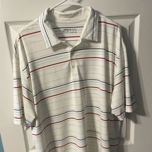 Nike Golf shirt. White with red and blue stripes. Size Large Smoke free.